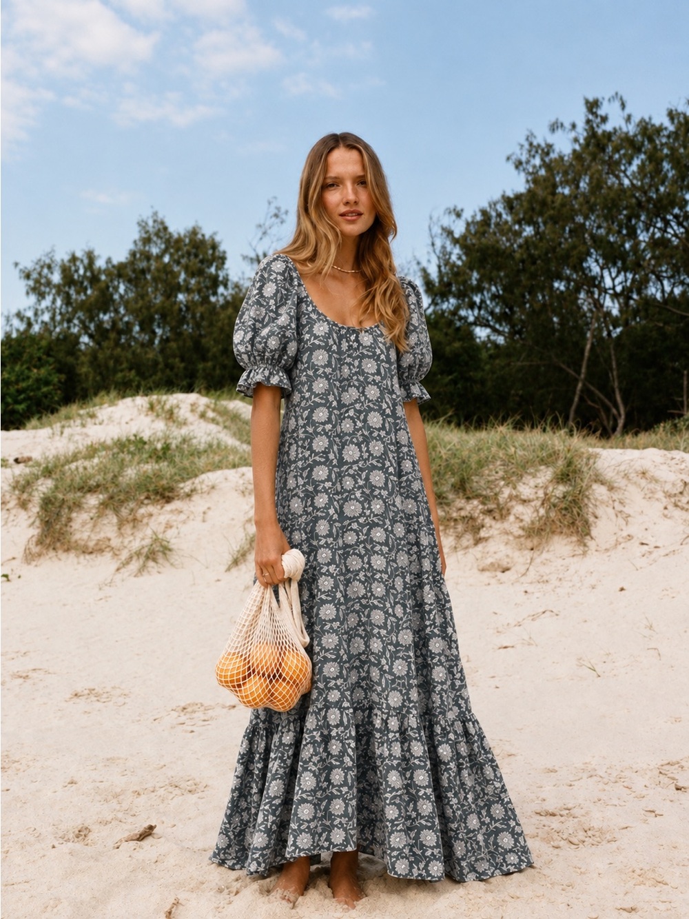 Daughters of India Sage Maxi Dress Size XS Cotton Boho Block Print